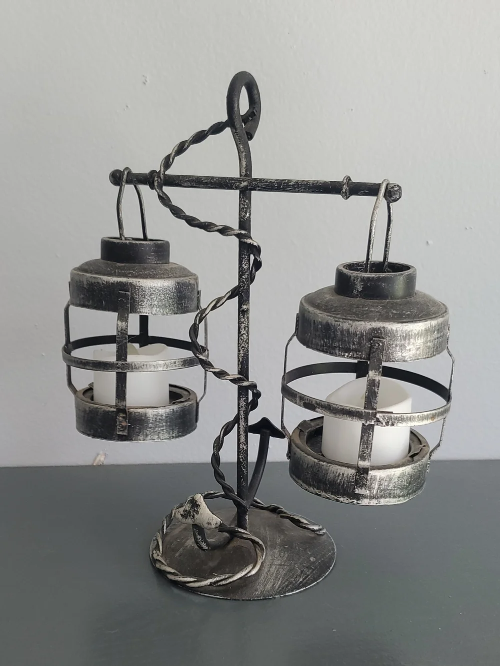 Rustic Black and Silver Double Lantern Candle Holder - Unbranded